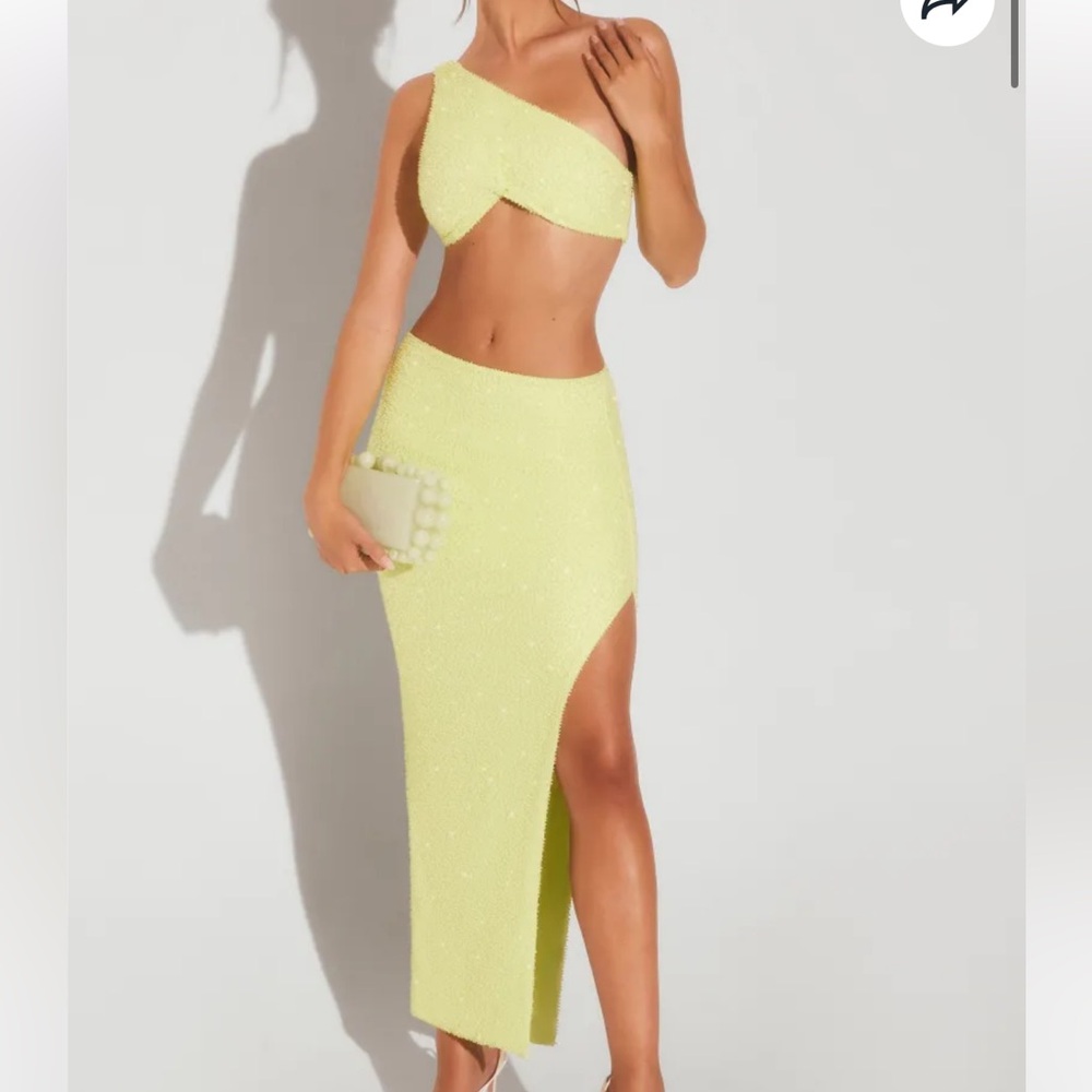 Oh Polly Lime Midi Two Peice Set Dress
